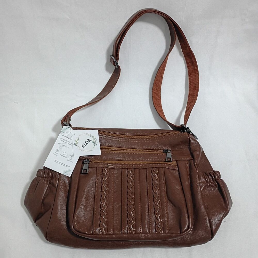 ELDA Purses for Women Pocketbooks Soft PU Leather Ladies Medium, Brown NWT